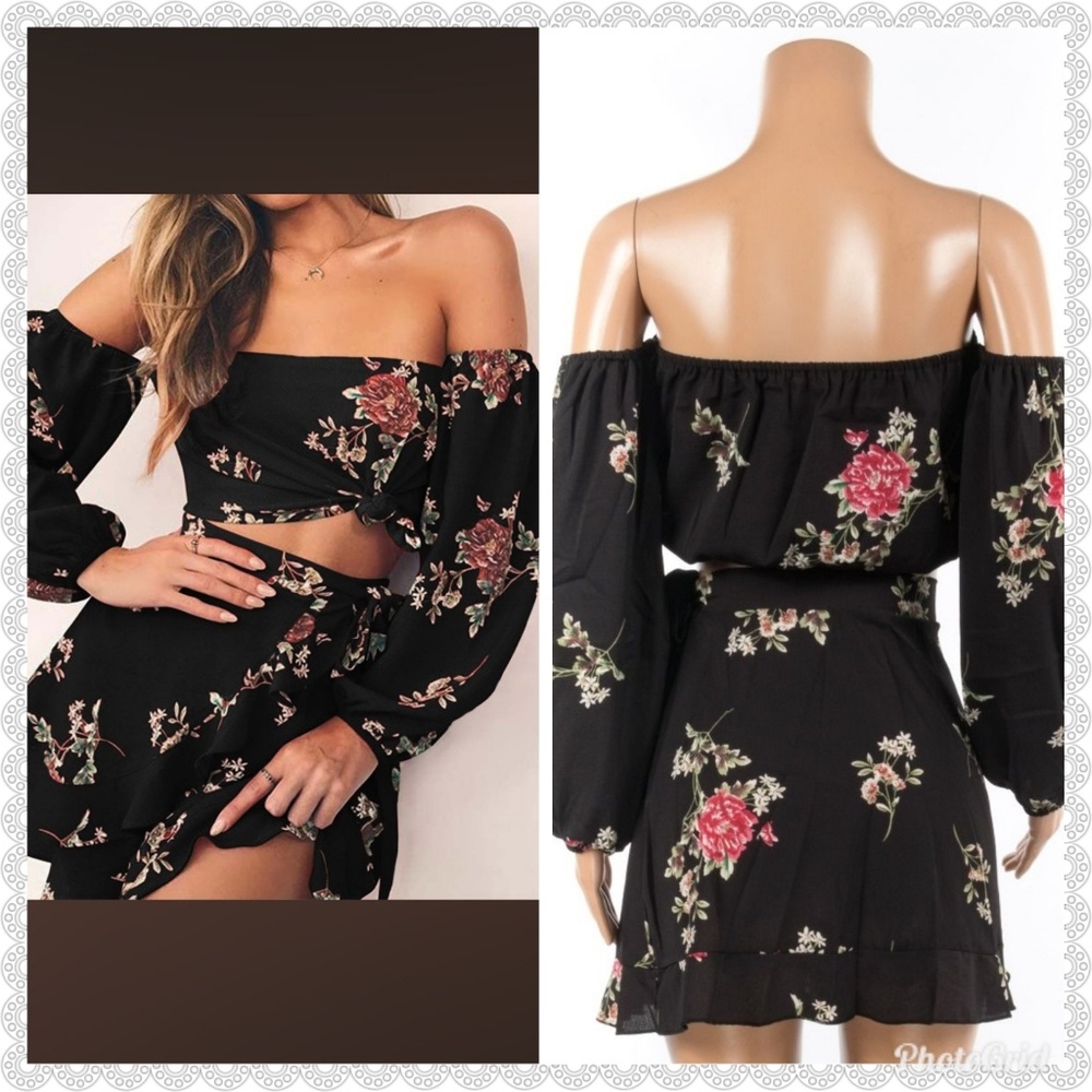 sz L Floral cute top & skirt set